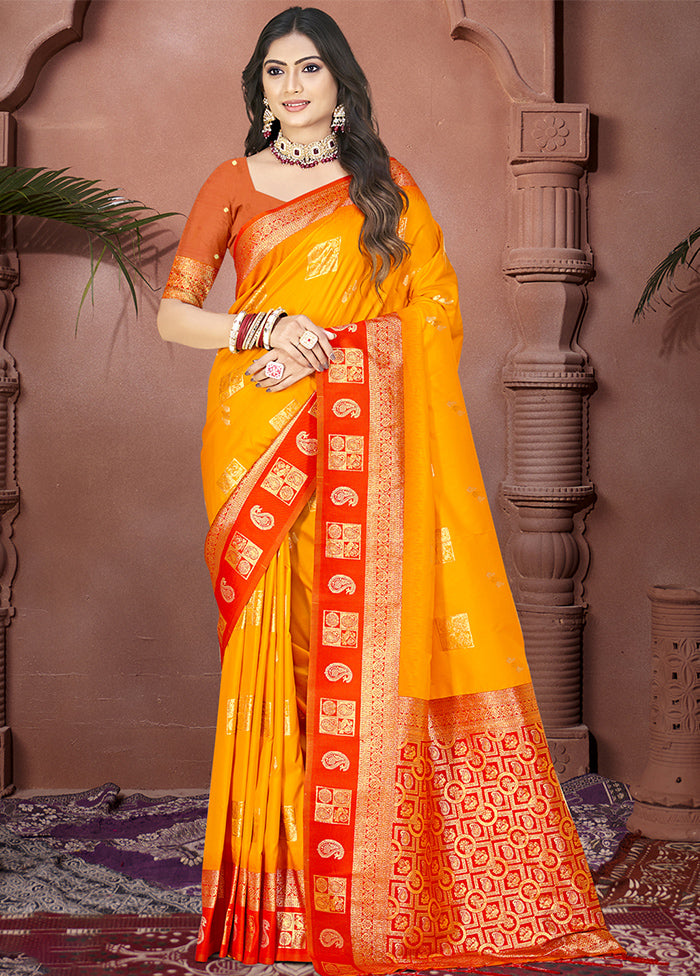 Mustard Dupion Silk Saree With Blouse Piece