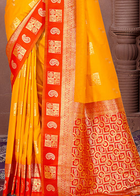 Mustard Dupion Silk Saree With Blouse Piece