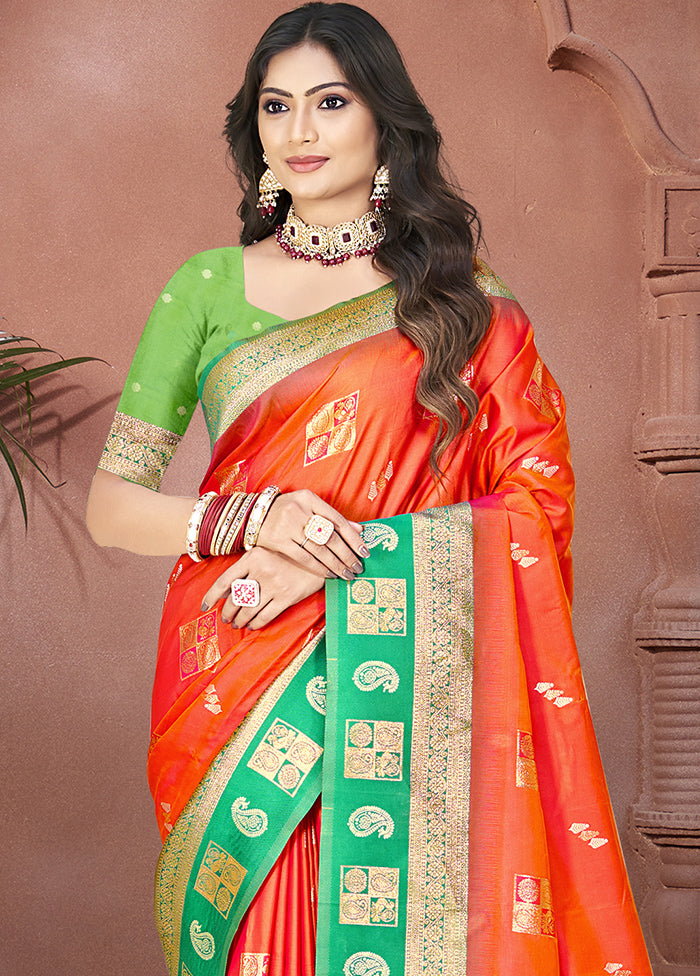 Orange Dupion Silk Saree With Blouse Piece