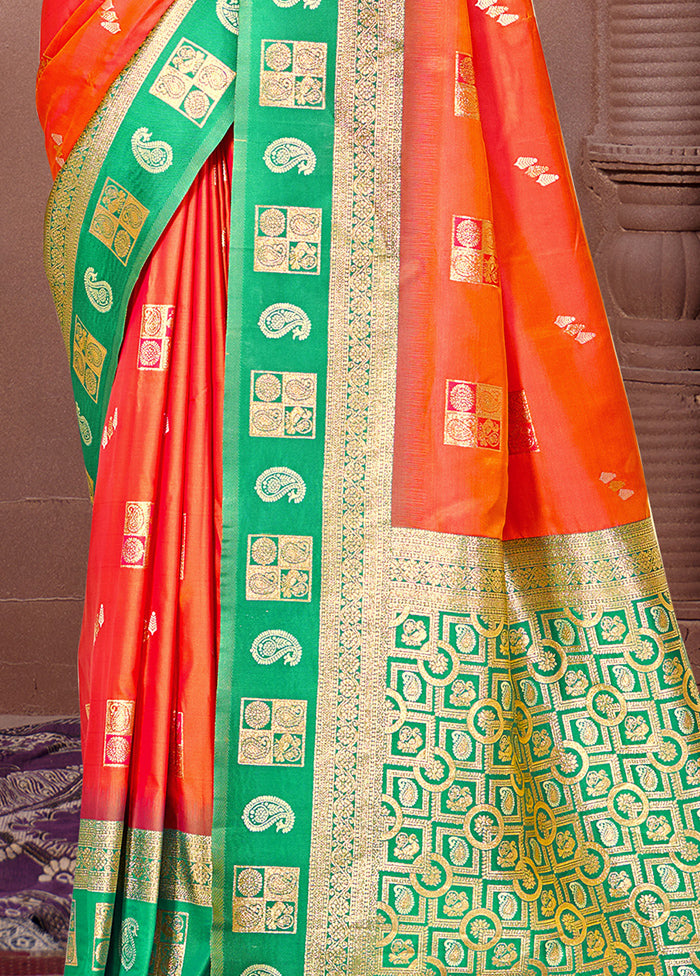 Orange Dupion Silk Saree With Blouse Piece