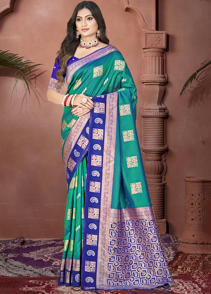 Rama Dupion Silk Saree With Blouse Piece