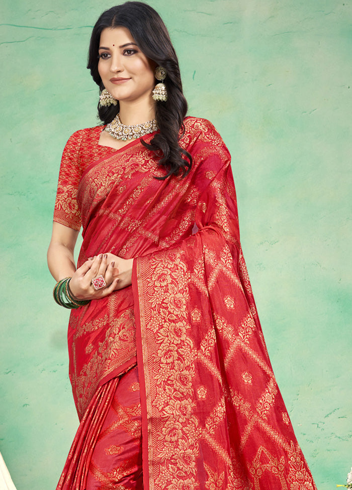 Red Spun Silk Saree With Blouse Piece