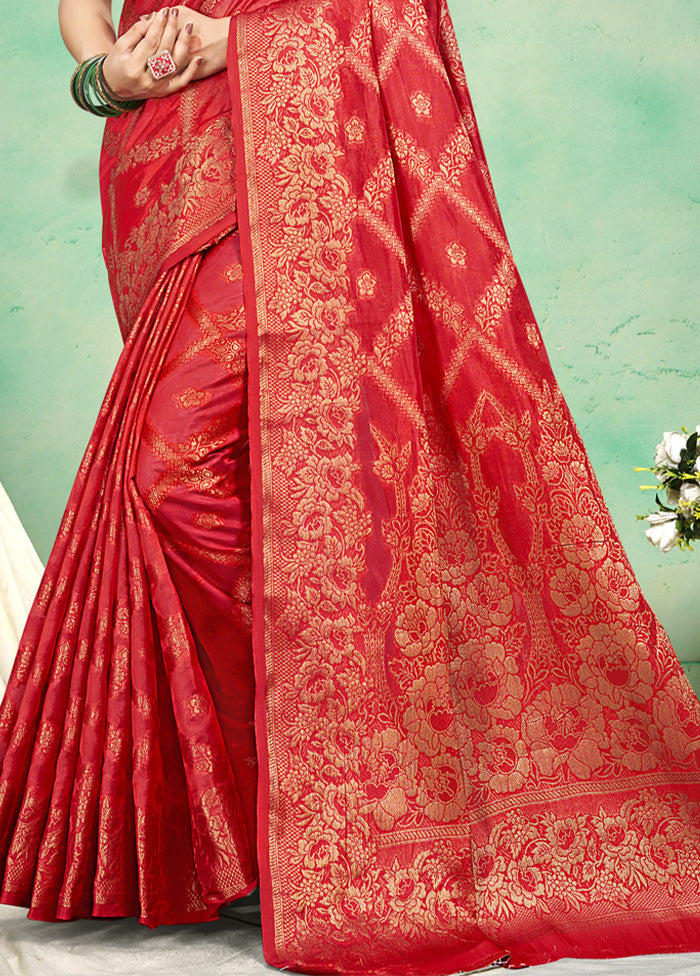 Red Spun Silk Saree With Blouse Piece