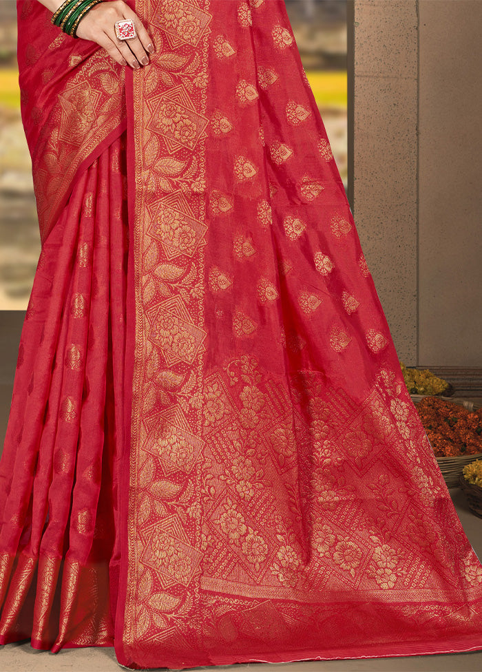 Red Spun Silk Saree With Blouse Piece