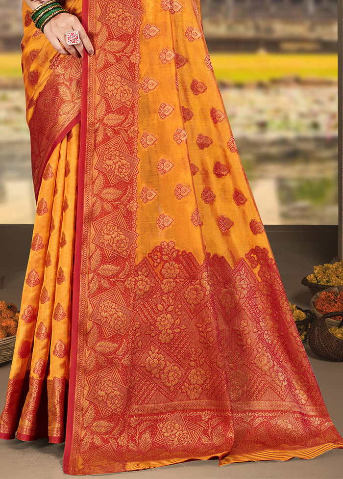 Yellow Spun Silk Saree With Blouse Piece