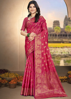 Pink Spun Silk Saree With Blouse Piece