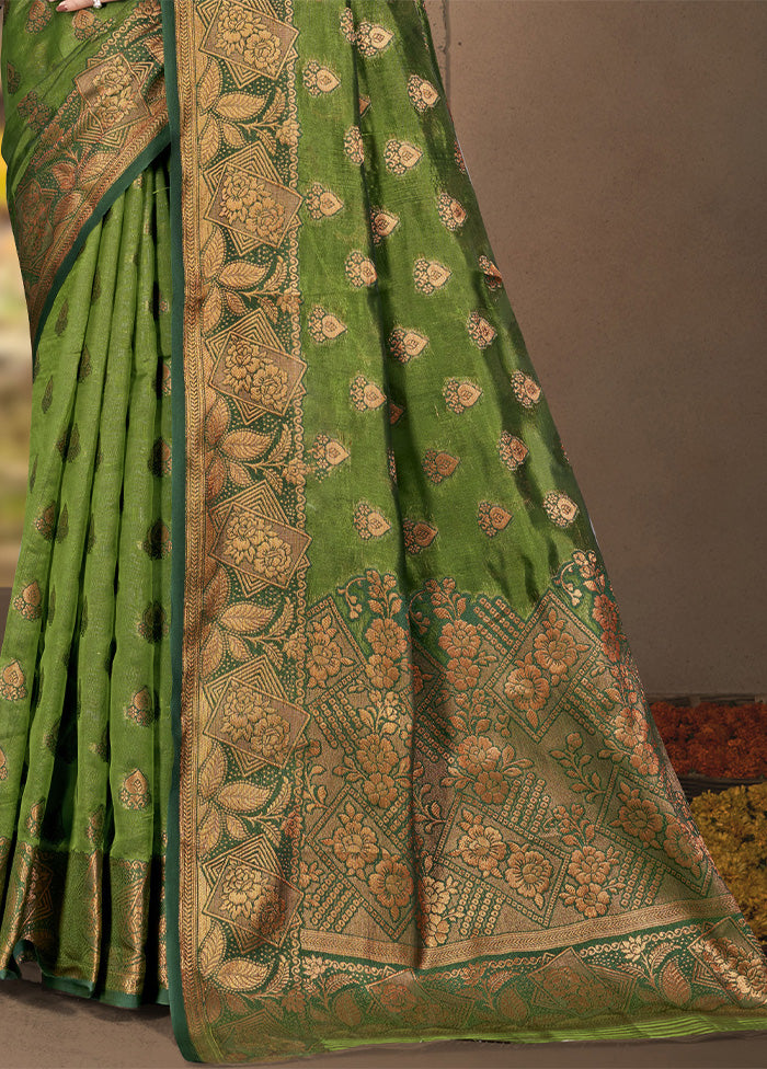 Mehendi Spun Silk Saree With Blouse Piece