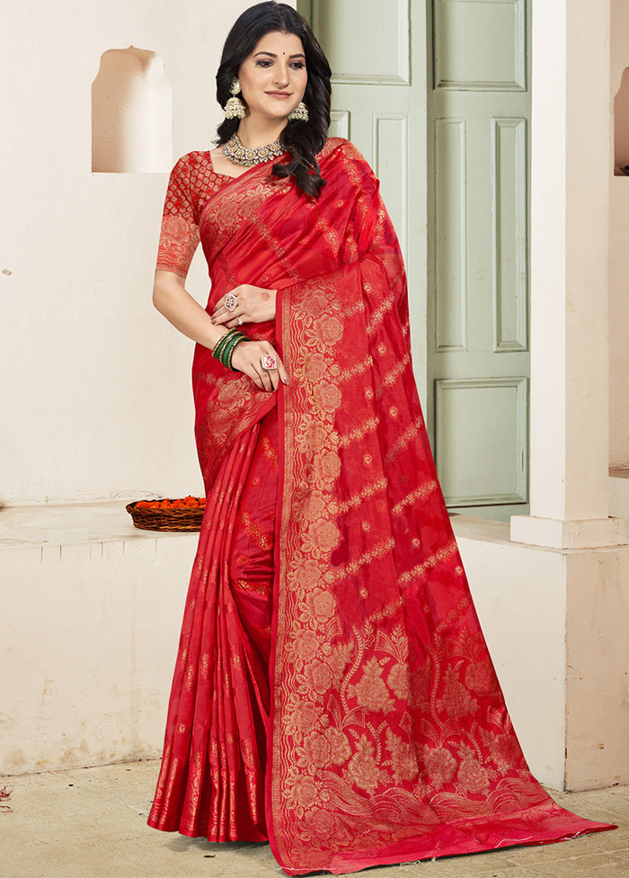 Red Spun Silk Saree With Blouse Piece