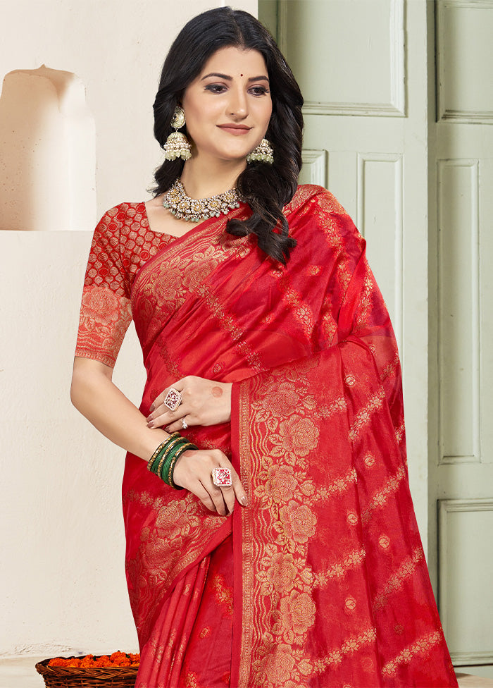 Red Spun Silk Saree With Blouse Piece