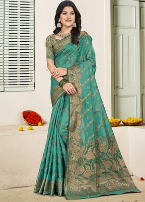 Sea Green Spun Silk Saree With Blouse Piece