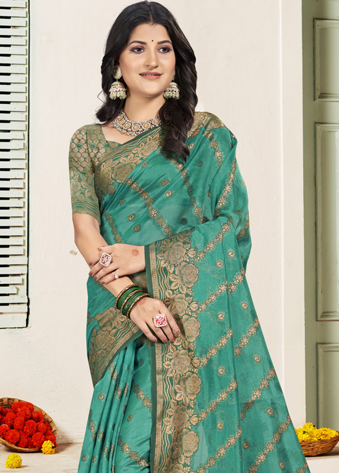 Sea Green Spun Silk Saree With Blouse Piece