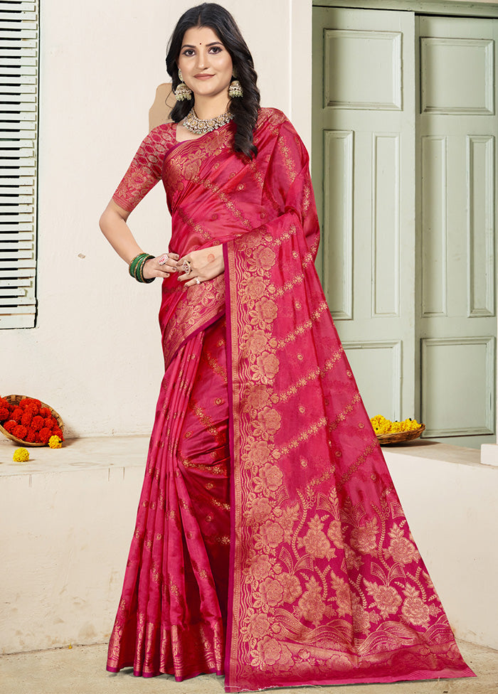 Pink Spun Silk Saree With Blouse Piece