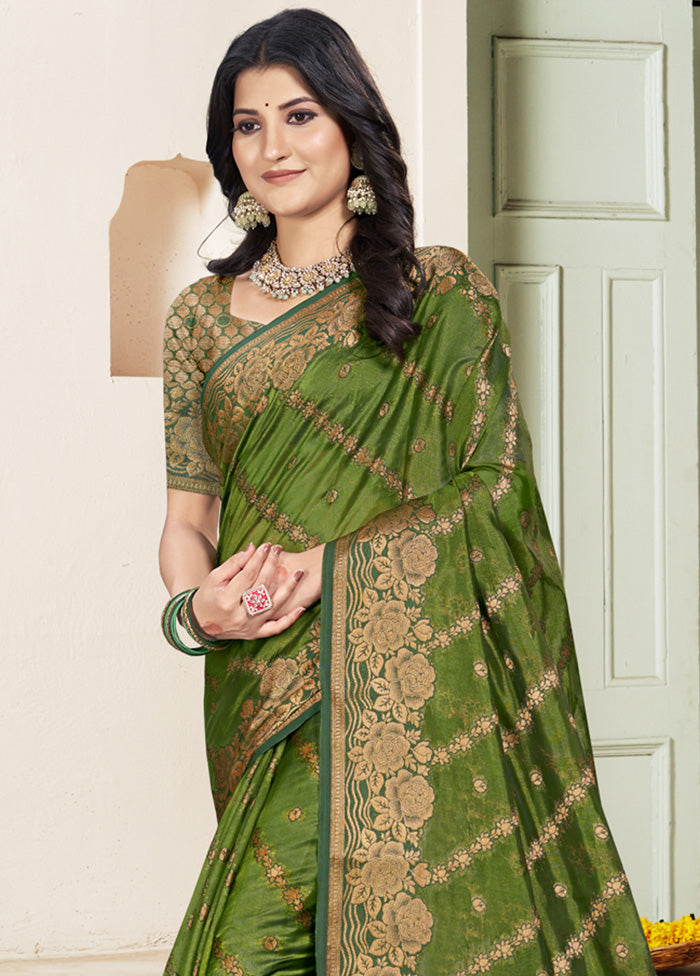 Mehendi Spun Silk Saree With Blouse Piece