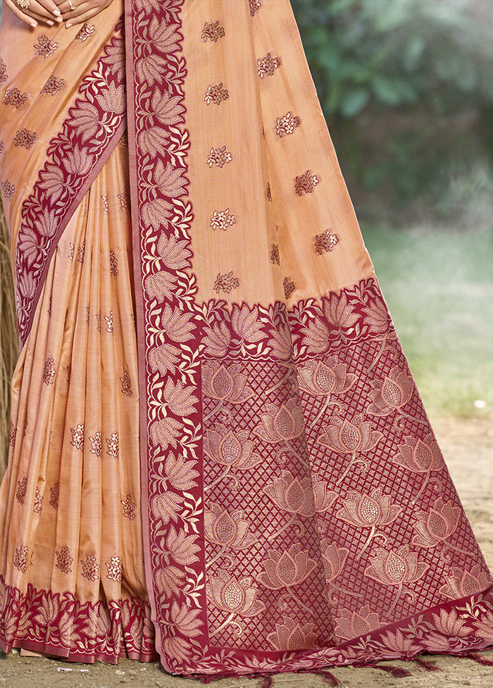 Peach Spun Silk Saree With Blouse Piece