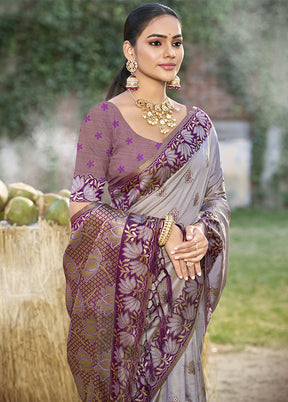 Grey Spun Silk Saree With Blouse Piece