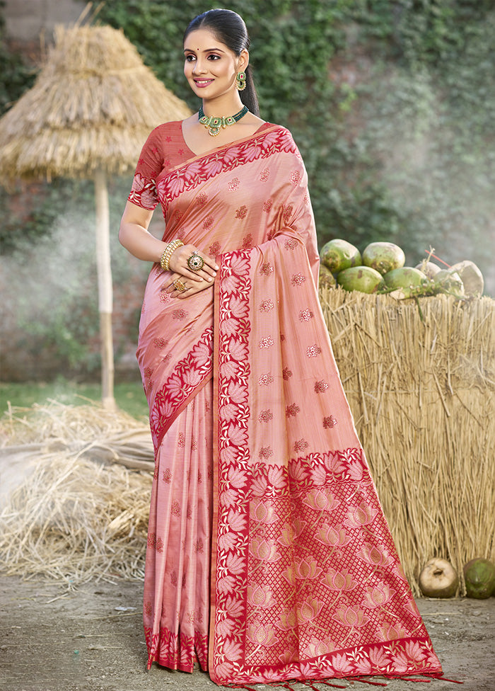 Light Pink Spun Silk Saree With Blouse Piece