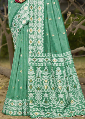 Teal Green Cotton Saree With Blouse Piece