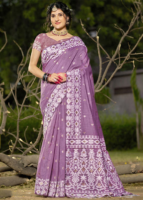 Purple Cotton Saree With Blouse Piece