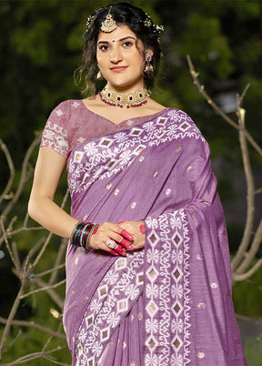 Purple Cotton Saree With Blouse Piece