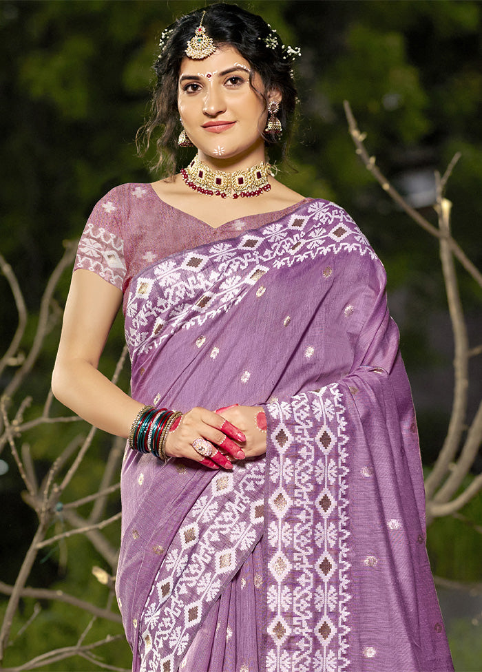 Purple Cotton Saree With Blouse Piece