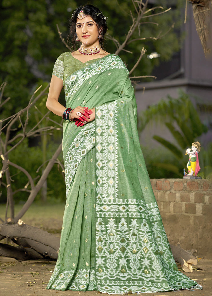 Light Green Cotton Saree With Blouse Piece