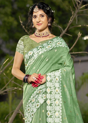 Light Green Cotton Saree With Blouse Piece