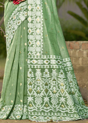 Light Green Cotton Saree With Blouse Piece