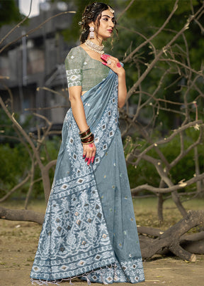 Grey Cotton Saree With Blouse Piece