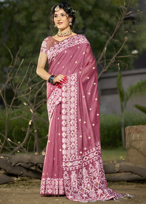 Pink Cotton Saree With Blouse Piece