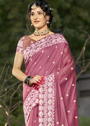 Pink Cotton Saree With Blouse Piece