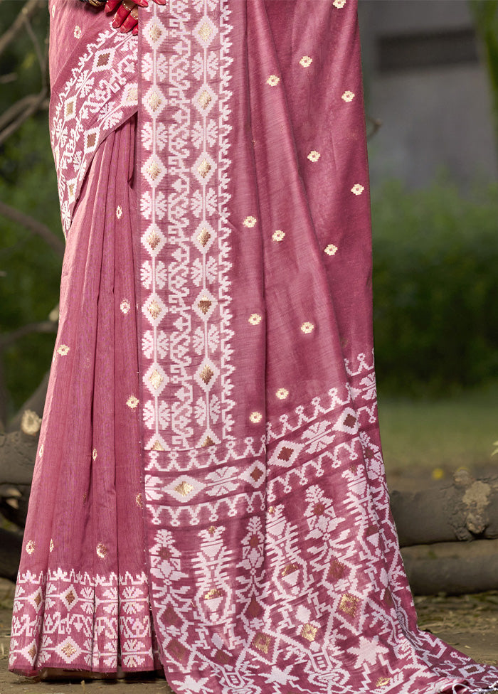 Pink Cotton Saree With Blouse Piece