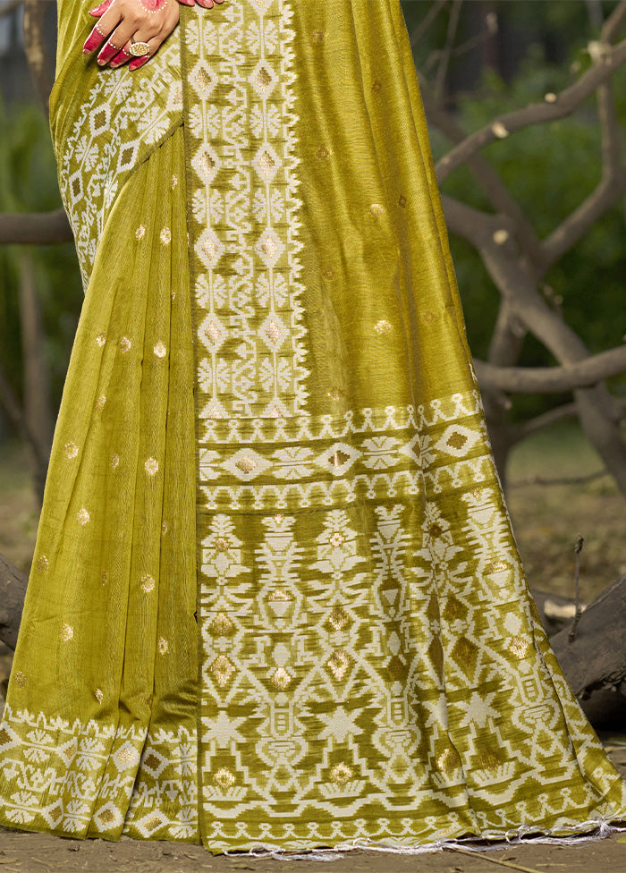 Olive Green Cotton Saree With Blouse Piece