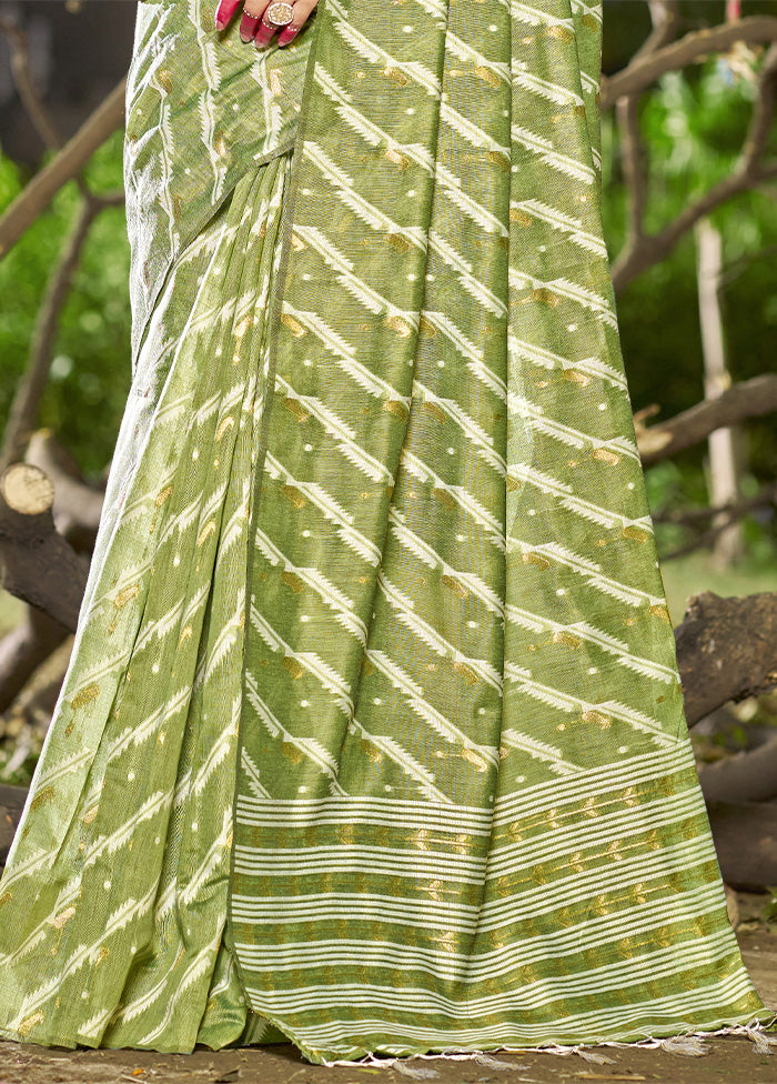 Light Green Cotton Saree With Blouse Piece