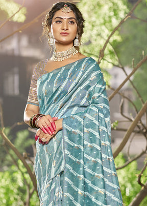 Sky Blue Cotton Saree With Blouse Piece