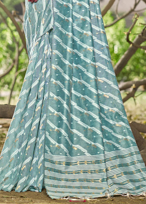 Sky Blue Cotton Saree With Blouse Piece