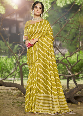 Olive Green Cotton Saree With Blouse Piece