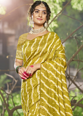 Olive Green Cotton Saree With Blouse Piece