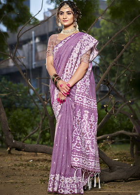 Purple Cotton Saree With Blouse Piece