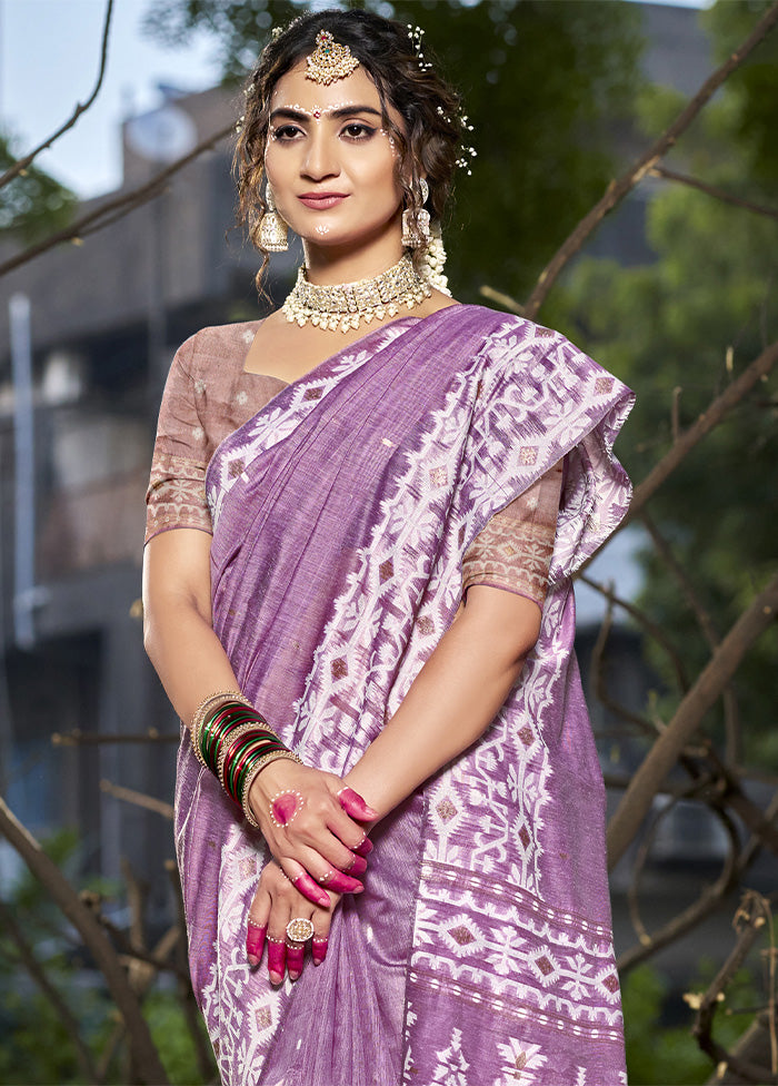 Purple Cotton Saree With Blouse Piece