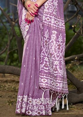 Purple Cotton Saree With Blouse Piece