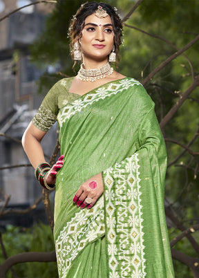 Green Cotton Saree With Blouse Piece