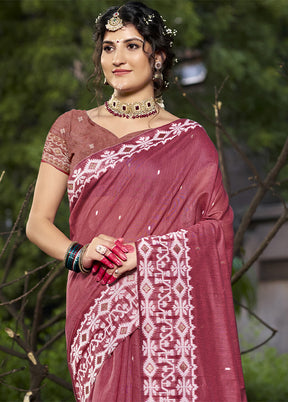 Dark Pink Cotton Saree With Blouse Piece