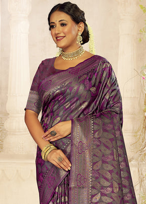 Lavender Satin Silk Saree With Blouse Piece