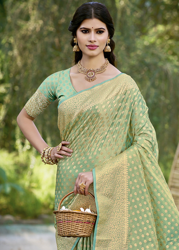 Green Spun Silk Saree With Blouse Piece