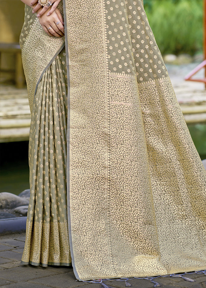 Grey Spun Silk Saree With Blouse Piece