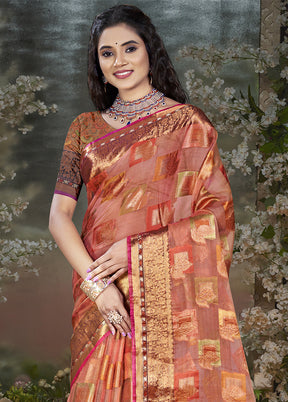 Pink Chanderi Silk Saree With Blouse Piece