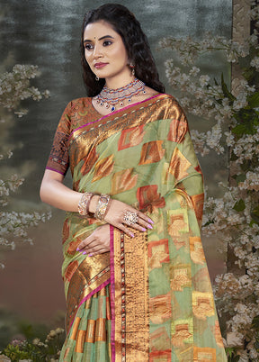 Beige Chanderi Silk Saree With Blouse Piece