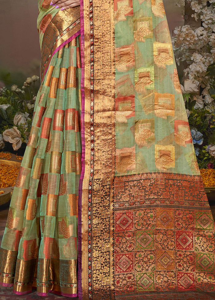 Beige Chanderi Silk Saree With Blouse Piece