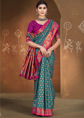 Blue Spun Silk Saree With Blouse Piece