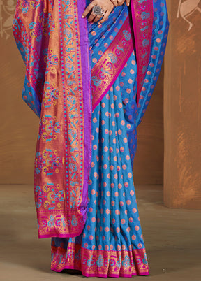 Blue Spun Silk Saree With Blouse Piece